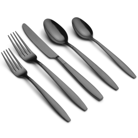 Black Sand & Mirror 18/0 Stainless Steel 20-piece Flatware Set; Service for 4