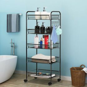 5 Tiers Storage Rack Trolley Home Kitchen Organizer Utility Basket Black