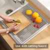Stainless Steel Tableware Vegetable Fruit Drain Tray Foldable Retractable Kitchen Sink Dish Rack