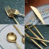 Gold Silverware Set 40 Pieces; Stainless Steel Flatware Set; Titanium Gold Plating Cutlery Set Utensil Sets Service for 8