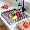 Stainless Steel Tableware Vegetable Fruit Drain Tray Foldable Retractable Kitchen Sink Dish Rack