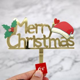 Merry Christmas Christmas hat acrylic cake topper insert card (Color: Gold)