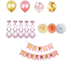 Birthday Party Set Paper Flower Ball Letter Pull Flag Birthday Party Decoration Sequined Balloon (Option: A)