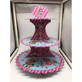 Cartoon doll birthday theme cake stand (Color: Pink)