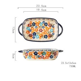 Ceramic Bowl With Special Handle For Oven And Microwave Oven (Option: Rectangle bowl S)
