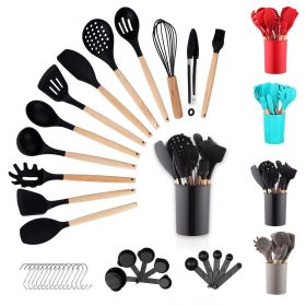 Silicone Kitchen Utensils Set 38 Pieces and Utensil Holder (Color: Black)