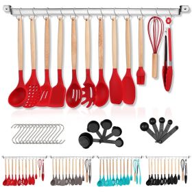 Silicone Kitchen Utensils Set 38 Pieces; Non-Stick Cooking Utensils Set with Muti-Use Hooks and Utensil Racks (Color: Red)