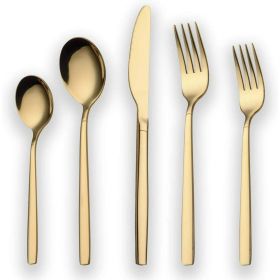 20 Pieces Gold Plated Stainless Steel Flatware Set; Sliverware Cutlery Set Service for 4; Mirror Polished (Color: Gold)