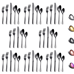 40 Piece Black Silverware Set Stainless Steel Titanium Black Plated Cutlery Set Spoon and Fork Cutlery Set Serving 8 Pieces (Color: Black)