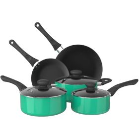Aluminum Nonstick Cookware Set; Pots & Pans - 8 Piece Set (Color: Green)
