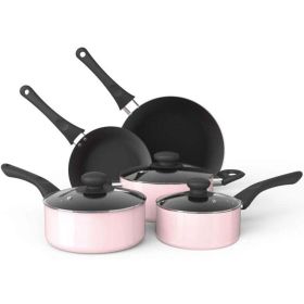 Aluminum Nonstick Cookware Set; Pots & Pans - 8 Piece Set (Color: Pink)