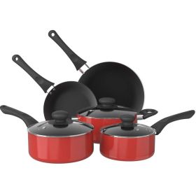 Aluminum Nonstick Cookware Set; Pots & Pans - 8 Piece Set (Color: Red)