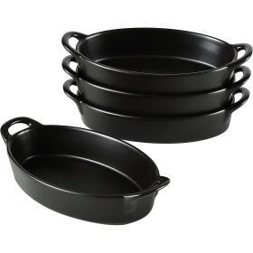 Set of 4 Oval 8"X5" Ceramic Lasagna Pans (Color: Black)