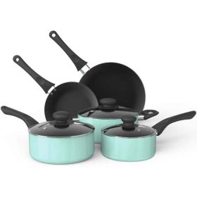 Aluminum Nonstick Cookware Set; Pots & Pans - 8 Piece Set (Color: Blue)