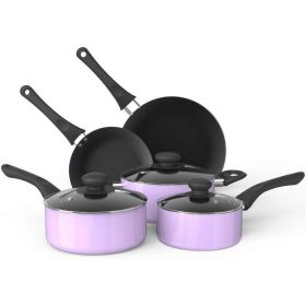 Aluminum Nonstick Cookware Set; Pots & Pans - 8 Piece Set (Color: purple)