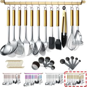 Kitchen Utensils Set 37 Pieces; Stainless Steel Cooking Utensils Set; Kitchen Gadgets Cookwarewith Hooks For Hanging Kitchen Tool Set (Color: Gold)