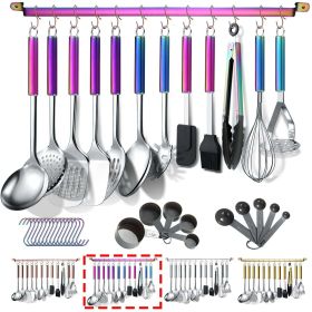 Kitchen Utensils Set 37 Pieces; Stainless Steel Cooking Utensils Set; Kitchen Gadgets Cookwarewith Hooks For Hanging Kitchen Tool Set (Color: Rainbow)