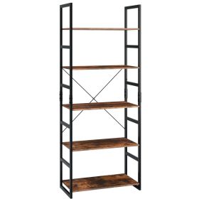 62.2 Inch Bookshelf; 5 Tier Storage Rack with Metal Frame Plant Display for Living Room Office (Color: Brown)