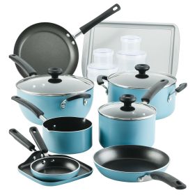 20 Pc Easy Clean Aluminum Nonstick Cookware Pots and Pans Set (Color: Aqua)