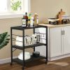 Kitchen Microwave Cart; 3-Tier Kitchen Utility Cart Vintage Rolling Bakers Rack with 5 Hooks for Living Room Decoration