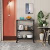 Kitchen Microwave Cart; 3-Tier Kitchen Utility Cart Vintage Rolling Bakers Rack with 5 Hooks for Living Room Decoration