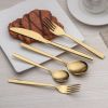 20 Pieces Gold Plated Stainless Steel Flatware Set; Sliverware Cutlery Set Service for 4; Mirror Polished
